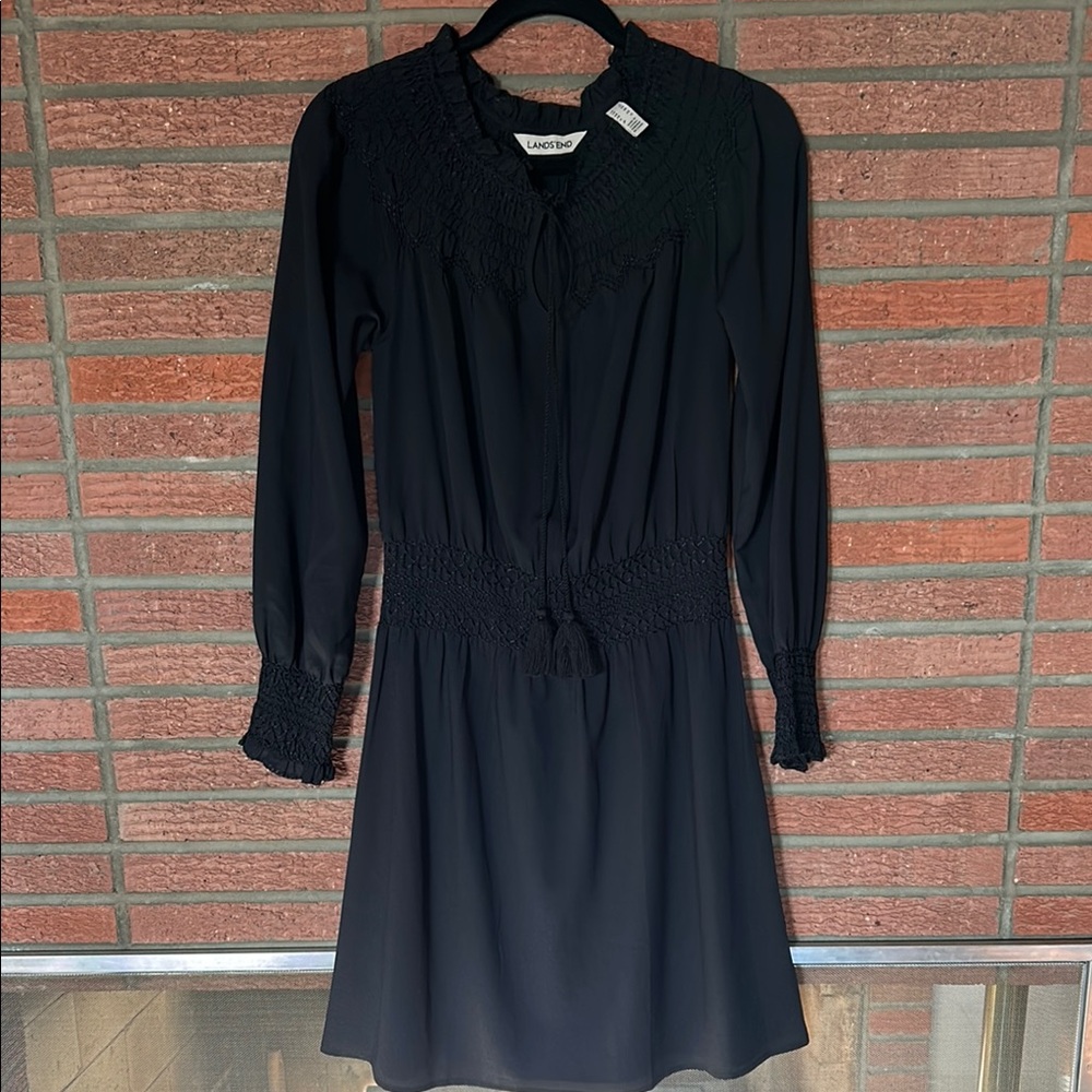 Lands' End Smocked Long Sleeve Dress